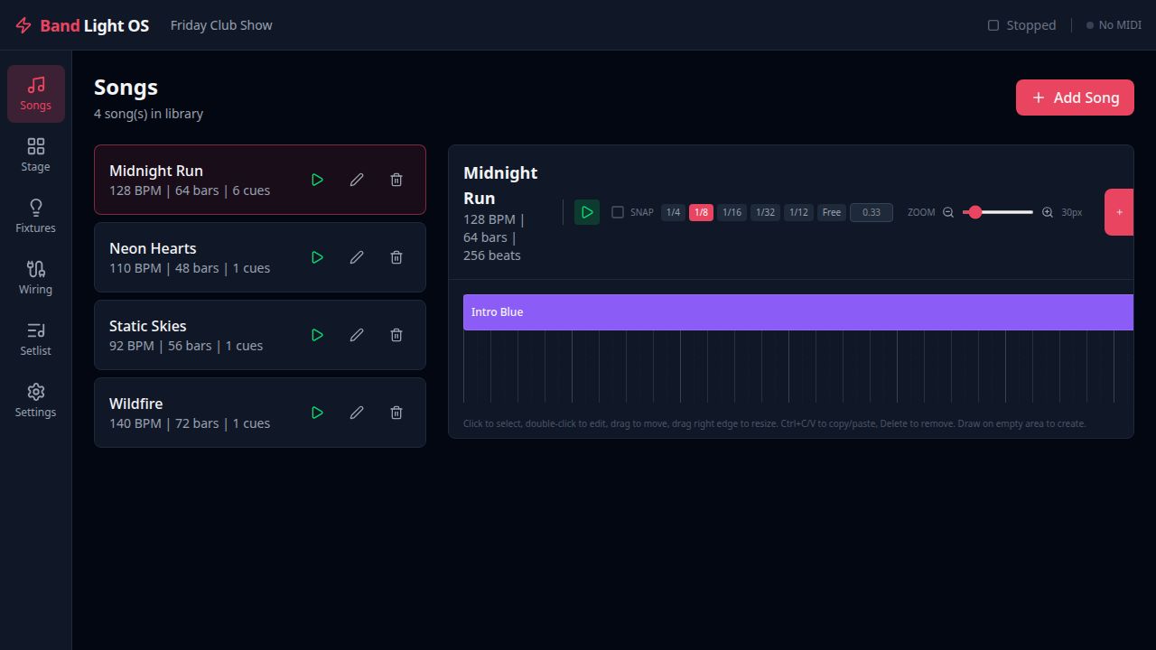 Beat-based cue timeline editor